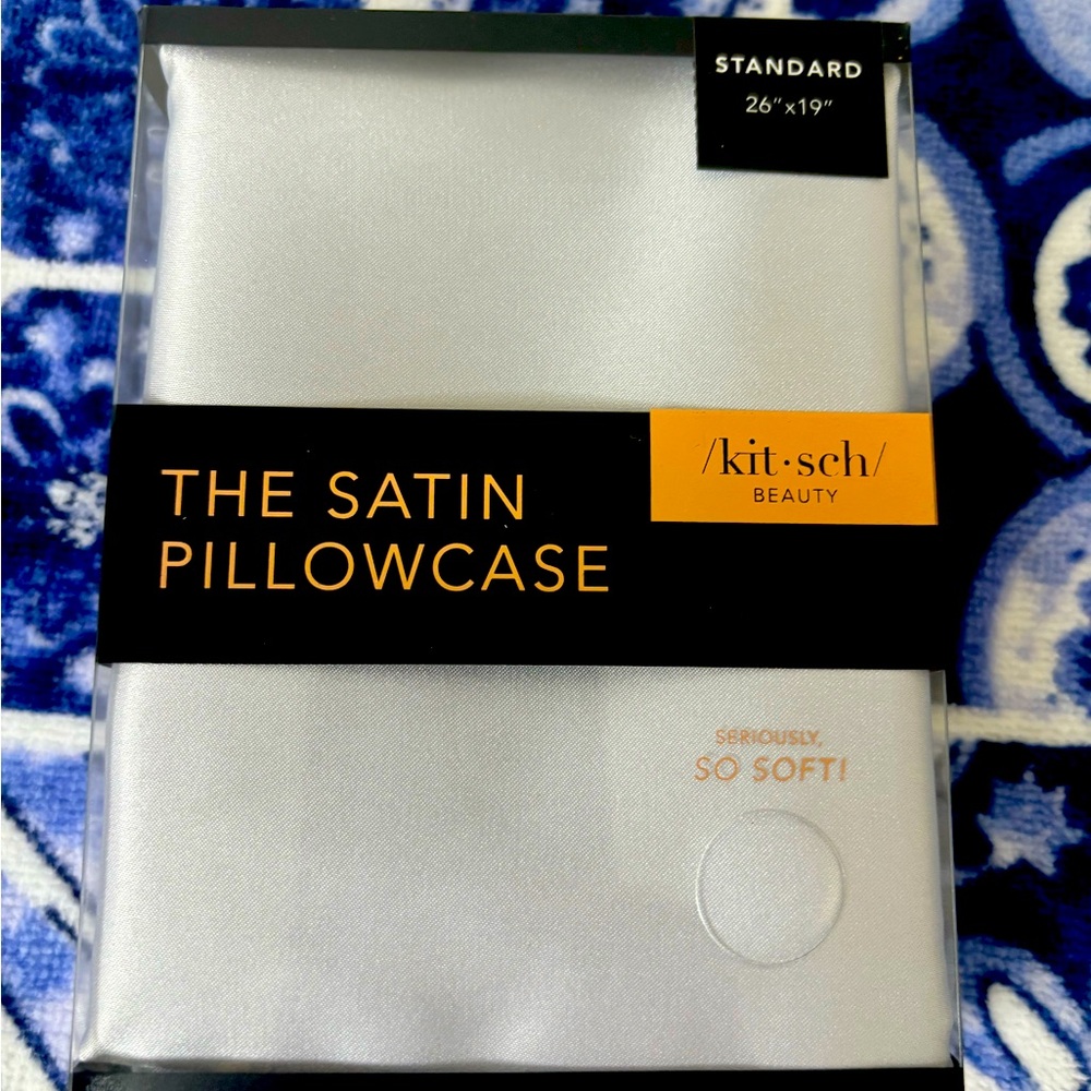 New in box Kitsch “The Satin Pillowcase” standard size, silver.